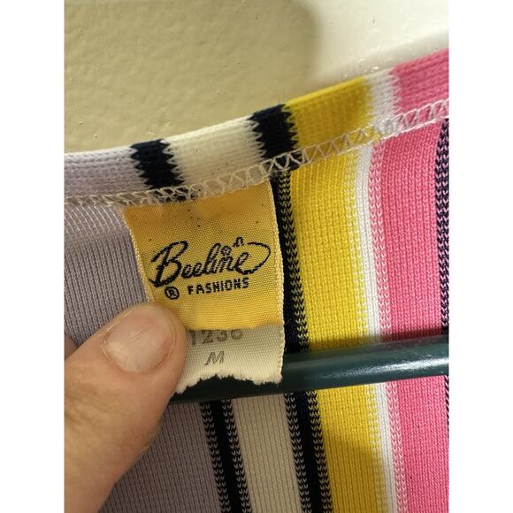 Vintage Beeline Sleeveless Shirt Stripes 70s Mod Size Medium Lightweight - Picture 4 of 5